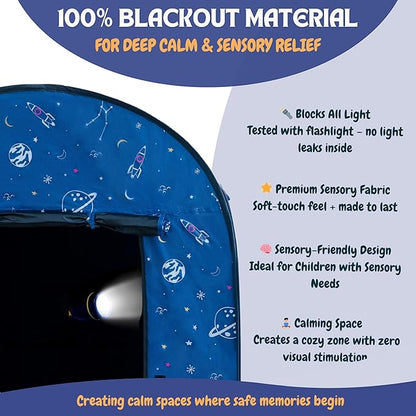 L’ARCHE Sensory Tent for Kids with LED Lights & Remote Blackout Pop-Up Calm Down for Autism, ADHD & SPD Indoor Sensory Room Play Tent Foldable & Portable (Space Theme, Big 47.2 inches)