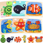 LovesTown Wooden Toddler Puzzles Montessori Sea Animal Jigsaw Puzzle, Educational Preschool Learning Toys for Boys and Girls, Pack of 6