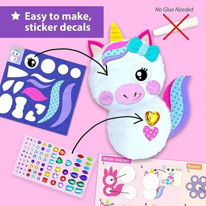 KRAFUN Easy Pom Pom Craft Kit for Girls, 8 Cute Crafts (Unicorn, Fairies), Felt Stickers, Instructions, Creative DIY Set, Adorable Educational Toy