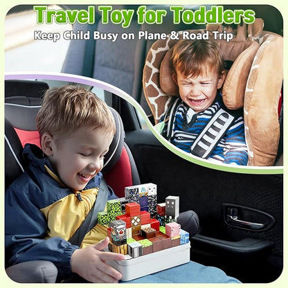 70PCS Magnetic Building Blocks Travel Toys for Kids Ages 4-8, Forest Portal Mini Magnetic Blocks with Iron Case, Portable Magnet Cubes STEM Learning Set for Toddler Boys Girls Ages 3+