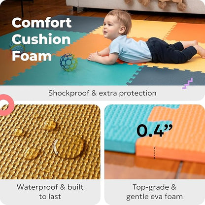MioTetto Baby Play Mat, Soft Foam Floor Tiles for Kids. Adjustable Interlocking Foam Tiles, Fits with 74x74 Playpen Baby mat for Crawling & Development, Safe & Non-Toxic Playmat for Babies 6-12 Months