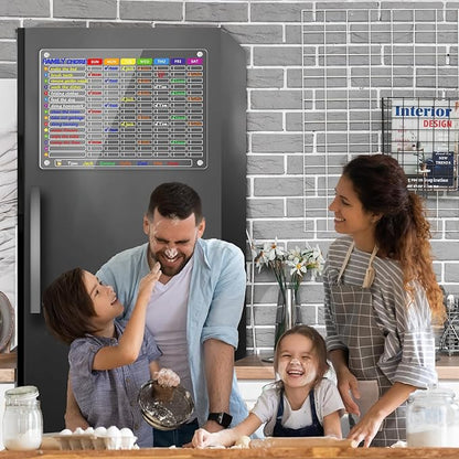 PigPotParty Acrylic Magnetic Chore Chart for Family & Multiple Kids – 16"x12" Large Dry Erase Chore Board for Fridge, Daily & Weekly Responsibility Chart for Adults, Includes 12 Markers & 1 Towel