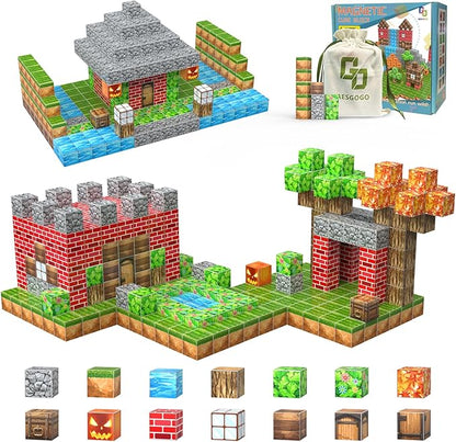 AESGOGO Magnetic Blocks, 72PCS STEM Montessori Toy for Crafting a Magnet DIY-World, Creative Building Toys for Boys Girls Kids Ages 3-5 5-7 6-8, Toddler Stacking Construction Cube.