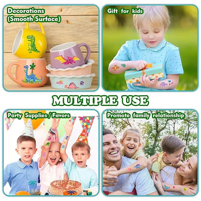 Partywind 120 Glitter Styles Dinosaur Tattoos for Kids Party Supplies, Dinosaur Birthday Party Favors Decorations, Fake Tattoo Stickers for Boys and Girls (12 Sheets)