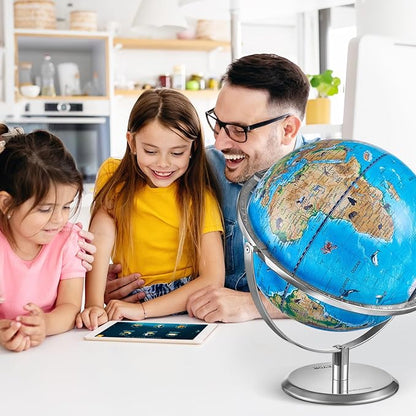 VEVOR Educational World Globe, 10 in/254 mm, Interactive Globe for Kids, with AR Golden APP, 720° Rotation, LED Night Lighting, 197 National Geographic Knowledge, STEM Toy, for Children Ages 4–10