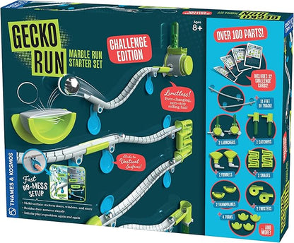 Gecko Run Marble Run Challenge Edition by Thames & Kosmos | Vertical Marble Run w/Flexible Tracks, No-Mess Setup | Challenge Cards for a Head-to-Head Engineering Design Game for Teams or Solo Play