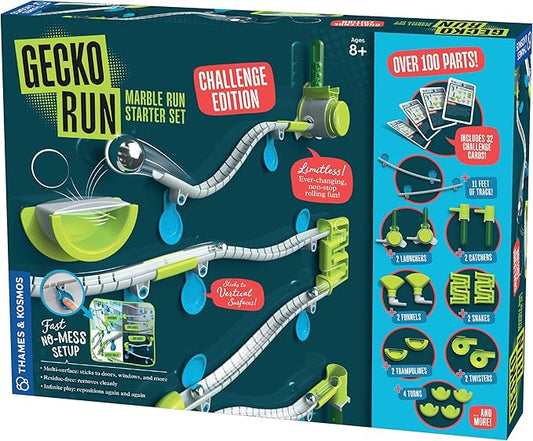 Gecko Run Marble Run Challenge Edition by Thames & Kosmos | Vertical Marble Run w/Flexible Tracks, No-Mess Setup | Challenge Cards for a Head-to-Head Engineering Design Game for Teams or Solo Play
