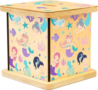 Wooden Piggy Bank for Kids and Adults, Personalized Gift Handmade in USA by BloomOwl, Custom Piggy Bank, Personalized Banks for Kids, Gifts for Baby Boys and Girls (Mermaid)