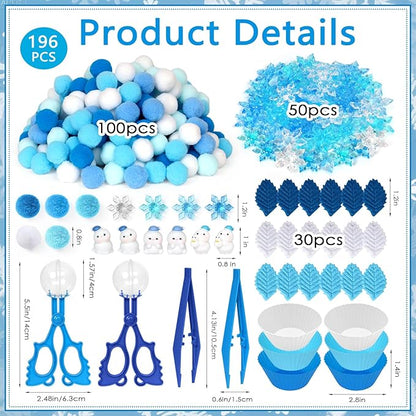 196 Pcs Winter Sensory Bin Items Winter Snowman Counting Sorting Sensory Bin Filler Fine Motor Snowman Snowflake Counts for Xmas Counting Decor