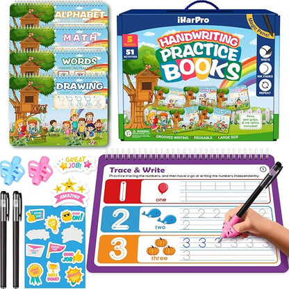Magic Grooved Writing Practice for Kids, Reusable Grooved Handwriting Practice Workbook Ages 3-8, Large 11.2"x7.5" Preschool Learning Activities Tracing Books, Kindergarten Educational Toys for 5-7