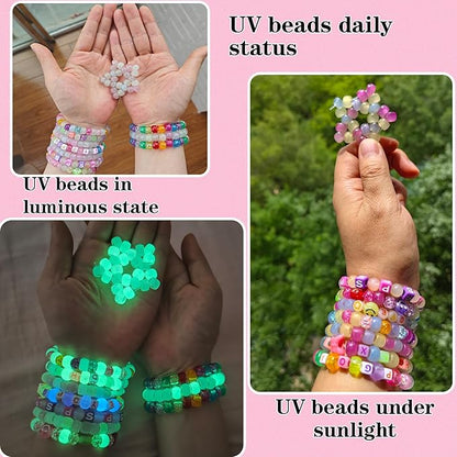 SJZWSD Friendship Bracelet Making Kit– 6 Boxes of Pony, Seed, Clay & Letter Beads, UV Glow in The Dark Beads, Tools & Charms – Jewelry Craft Kit for Kids & Adults
