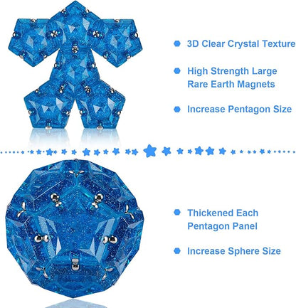 Magnetic Fidget Sphere Magnets Balls - Crystal Diamond Blue Holographic Glitter - Magnet Fidgets Toy - 12 Piece Set - Creativity Beyond Imagination, Inspirational, Recreational, Desk Toys for Adults