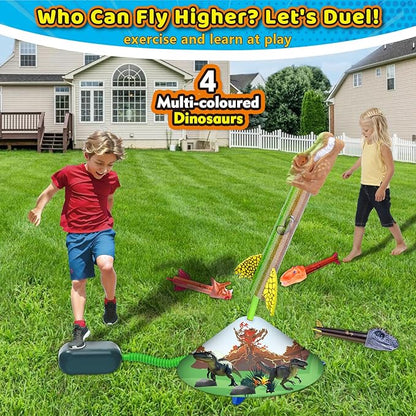 Dinosaur Rocket Launcher for Kids, 4 Rockets with Launcher Pad, Launch Up to 100 Ft, Dinosaur Toys for Kids, Outdoor Toys, Birthday Gifts for 3 4 5 6 7 Year Old Boys Girls
