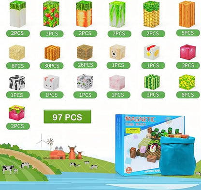 AESGOGO Magnetic Building Blocks, 97PCS Magnetic Tiles Stacking, Build Magnet Toys for Toddlers Kids 3+, STEM Montessori Sensory Birthday Gifts for Boys Girls Age 3 4 5 6 7 8