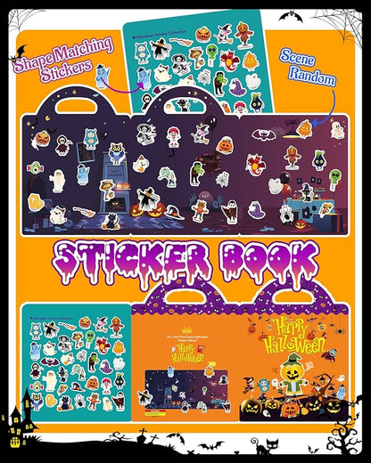 Halloween Sticker Books for Kids, Reusable Sticker Books for Toddlers 1-3, 2-4, Halloween Travel Toys Acticities Crafts Birthday Gifts for Boys Girls Kids