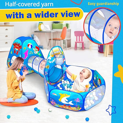 3-in-1 Kids Ball Pit with Play Tent & Tunnel - Indoor/Outdoor Pop Up Playhouse for Toddlers & Kids, Ages 3-5