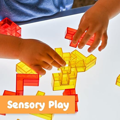 SPARK & WOW Light Table Blocks, 12 Shapes and Two Colors, Toddler Sensory Building Blocks, Translucent Light Table Manipulatives, Sensory Toys for Toddlers