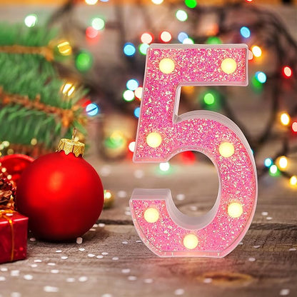 Foaky Pink Light up Letters，Pink Party Decorations,Girls Room Decor,Glitter Marquee Numbers,Alphabet Letter Sign for Night Light Birthday Party Girls Gifts, Home Bar Decoration (3)