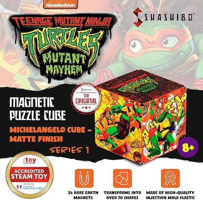 SHASHIBO Teenage Mutant Ninja Turtles Shape Shifting Box - STEM Magnetic Fidget Cube That Transforms Into Over 70 Shapes, Download Fun in Motion Toys Mobile App (Mikey)