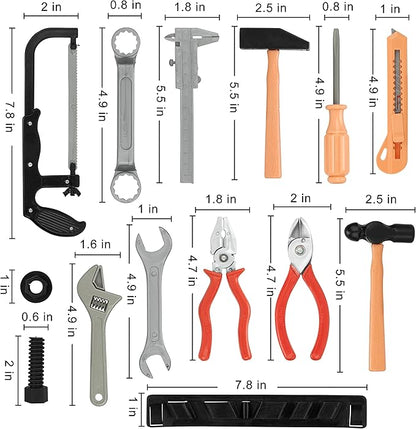 14 Pcs Kids Toy Tool Set Construction Party Supplies Plastic Pretend Play Accessory for Boys with Screwdrivers Pliers Axes Saws(Type A)