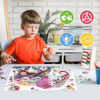 Jeaiciro 100 Piece Puzzles for Kids Ages 4-6 & 6-8, Cute Elephant Jigsaw Puzzle Fun Educational Toy for Kids Ages 8-10, Large Piece Puzzles for Adults, Funny Puzzle for Family Activity Gift Set