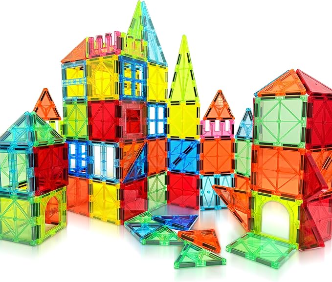 100PCS Magnetic Tiles Kids Toys - Magnetic Building Blocks STEM Magnet Building Set Preschool Learning Magnet Toys for Kids Ages 3-5 4-8, Sensory Montessori Toy for Toddlers 3+ Year Old