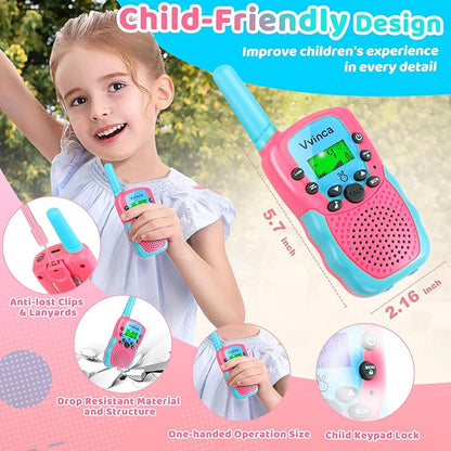 Vvinca Rechargeable Walkie Talkies for Kids, Long Range 22 Channels 2 Way Kids Walkie Talkie with Flashlight for Camping Hiking Indoor Outdoor Toy 3 4 5 6-12 Boy Girl Christmas Birthday Gifts 2 Packs