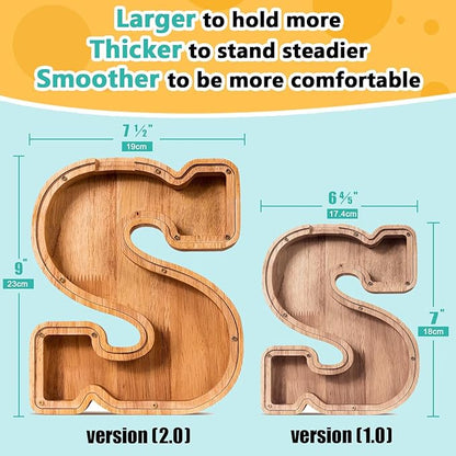 SummiDate Wooden Letter Piggy Bank| Piggy Bank for Boys Girls Toddler| Alphabet S Money Bank| Coin Bank Birthday Gift for Kids|Birthday Gift for Kids (S)