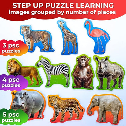 QUOKKA Toddler Puzzles Ages 2-4 - Large Floor Puzzles for Kids 3-5 - 8 Realistic Animal Shapes | Extra Thick Cardboard | Preschool Learning Game - 40 Big Piece Gift for Toddlers 1-3 Years Old