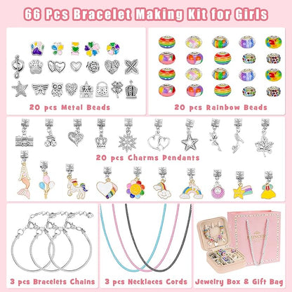Hysagtek Jewellery Making Kit - Bracelet Making Kit 66 Pcs DIY Girls Charm Bracelet Making Bracelets for Girls Beads Necklace kit Jewelry Making Charm Pendants Craft with Box