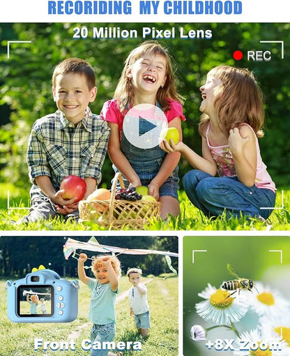 Dinosaur Kids Camera Toys, Birthday Graduation Gifts for Girls Boys 3-12, 1080P HD Selfie Digital Video Camera for Toddlers,Travel Gifts Dino Toys for 4 5 6 7 8 9 Years Old (Blue)