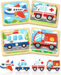 Benresive Wooden Toddler Puzzles, Montessori Toys for 1 2 3 Year Old Boys, Toys for 1 2 3 Year Old Boy Birthday Gifts, 4 Pack Vehicle Toddler Learning Educational Puzzles