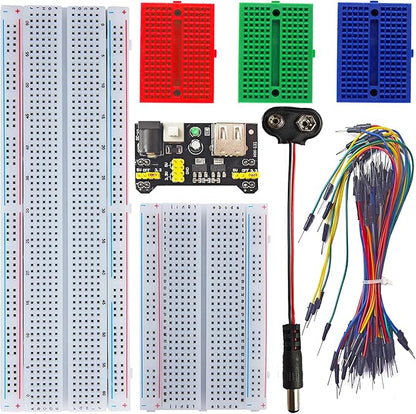 Breadboard Kit with 830-Tie-Point, 400-Tie-Point Boards, 3x170-Tie-Point Mini Boards, 65Pcs Flexible Wires, 9V DC Adapter for Arduino, IoT & STEM