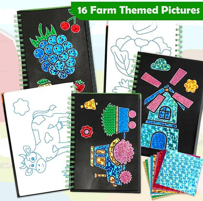 pigipigi Art Craft Activity for Kids: Foil Art Farm DIY Toy Kit, No Mess Creative Travel Supply Set, Idea Birthday Christmas Valentine Gift for Girl Boy Children 3 4 5 6 7 8 9 Year Old