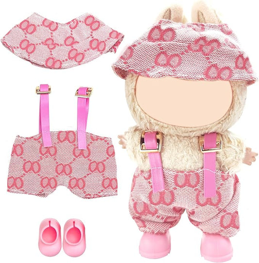 17cm Doll Clothes Set-Adorable Outfits for Dolls-Stylish Accessaries Clothes Dress-Up-Replaceable Clothing Collections, Includes—Chic Hat + Jumpsuit + Shoes (Style D)