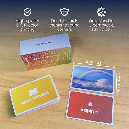 metaFox How do You Feel? Emotions, Feeling Picture Cards| 60 Pleasant & unpleasant Emotions & 8 Methods Cards | for Emotional Intelligence, Coaching & Therapy (English, Small)