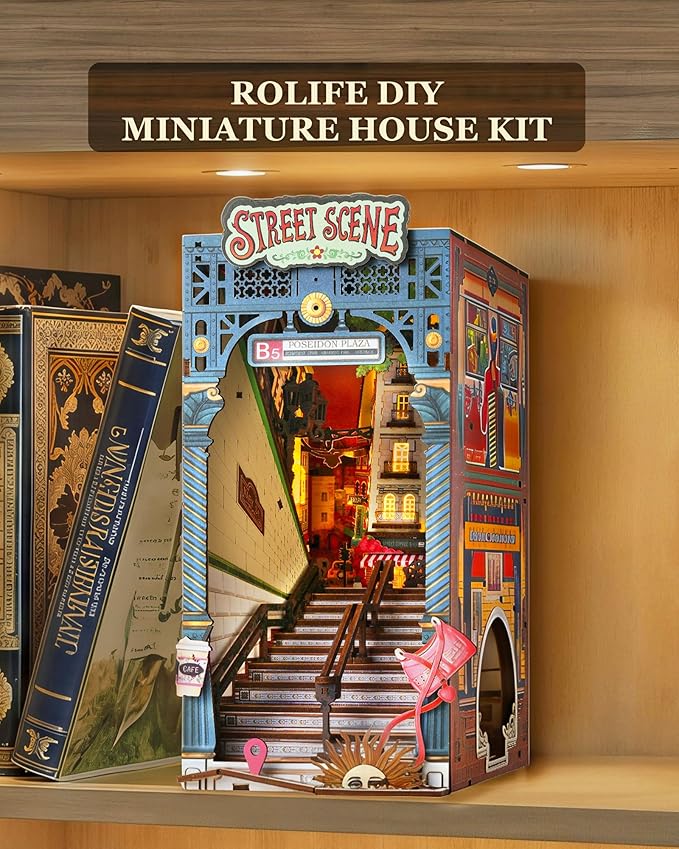 Rolife Book Nook Kits DIY 3D Wooden Puzzle for Adults 10" Subway Urban Street Scene Decorative Bookends Bookshelf Insert Decor Creative Chirstmas Thanks Giving Gift for Men Women