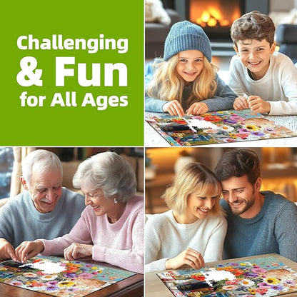 Floral Bouquet 500 Piece Jigsaw Puzzle for Adults Colorful Wildflowers & Vases Puzzle - Premium Art Puzzle for Adults, Family or Seniors - 15"x23" Challenging Puzzle with Poster