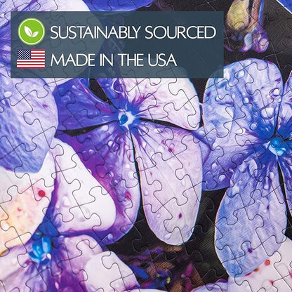 Dew Kissed Hydrangea Puzzle, Premium 1000 Piece Jigsaw Puzzle for Adults, Glare-Free, Soft-Touch Puzzles, Made in USA, 26.6" x 19.25"