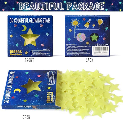 AM AMAONM 100 Pcs Yellow Glow in The Dark Luminous Stars Fluorescent Noctilucent Plastic Wall Stickers Murals Decals for Home Art Decor Ceiling Wall Decorate Kids Babys Bedroom Room Decorations