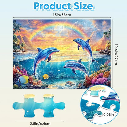4-Pack Puzzles for Kids Ages 6-8 8-10 Year Old - Lions Horses Owls Dolphins, Large Piece Puzzles for Seniors, 100 Pieces Jigsaw Puzzles for Kids Ages 4-6, Learning Educational Toys for Boys and Girls