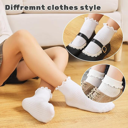 6 Pairs Toddler Ruffle Socks for Girls - Baby Grip Socks with Non-Slip, Cute Grippy Frilly Design