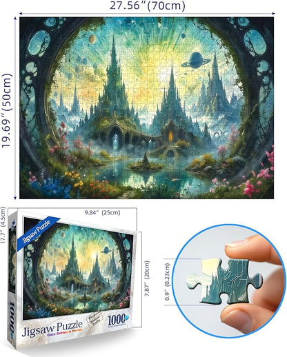 Science Fiction Landscape Jigsaw Puzzle for Adults - Fantasy 1000 Piece with Letters on Back - Challenging Family Game Gift - Finished Size 26.75 x 19.75