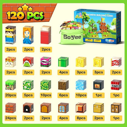 120PCS 1'' Magnetic Blocks-Build Mine Magnet World Set Sensory Toys for Kids 3+ Years Old Magnetic Cubes for Boys Toddler Boys Toys Age 4-6 8-10 10-12