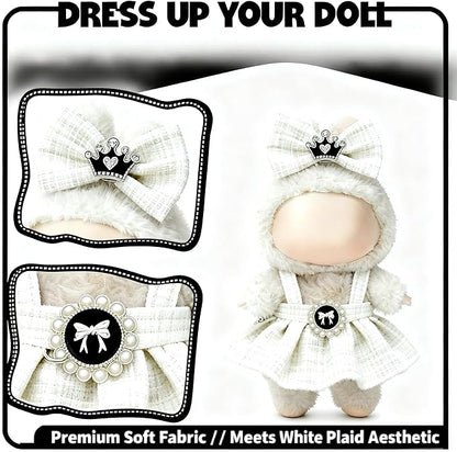 Clothes for LABUBU 17cm Doll (NO Doll), Outfit for LABUBU, Dress and Hairpin Set for LABUBU Dress Up, Fashion and Premium Dolls Accessories for LABUBU (Style F)