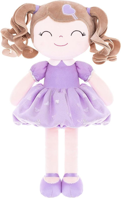 Gloveleya Baby Doll Gifts Plush Curly Girl Toys with Love 16" Purple Light Skin