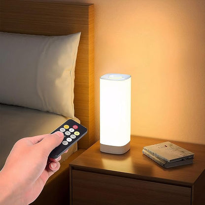 Semlos Battery Operated Led Table Lamp for Bedroom, Reading Night Light with 10 Brightness 3 Colors, Bedside Lamp Touch with Remote Control, Desk Lamp for Nightstand, Office, Living Room