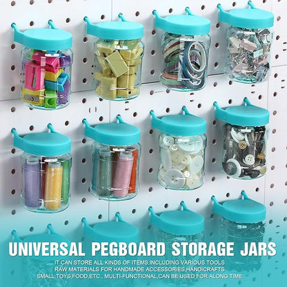 Unittype 20 Set Pegboard Organizer Accessories Peg Boards Jars with Lids Plastic Pegboards Bins Storage Containers Clear Peg Board Wall Organizer for Garage Sewing Office Home Supplies(Turquoise)