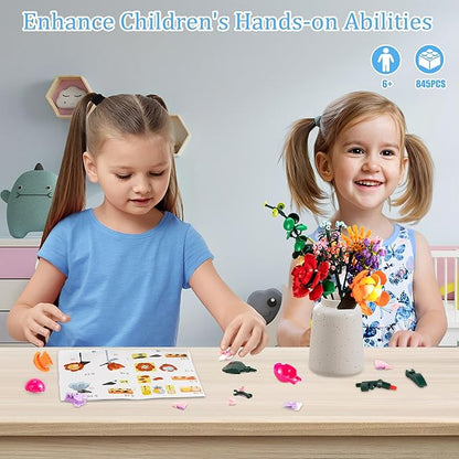 DIY Flower Bouquet Building Set, 845PCS Botanical Collection Building Toy for Kids, Girls, and Women - Perfect for Home Office Decor, Mother's Day, Valentine's Day, Birthdays