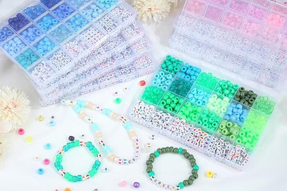 XIANNVXI 24Colours Green Pony Beads for Bracelet Friendship 720pcs Letter Kandi Green Pony Beaded Kit Bracelet Making Kit for Jewelry DIY Crafts